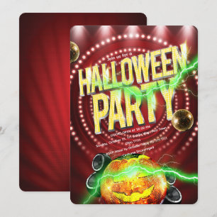 Retro Red Marquee Halloween Disco Pumpkin Invitation