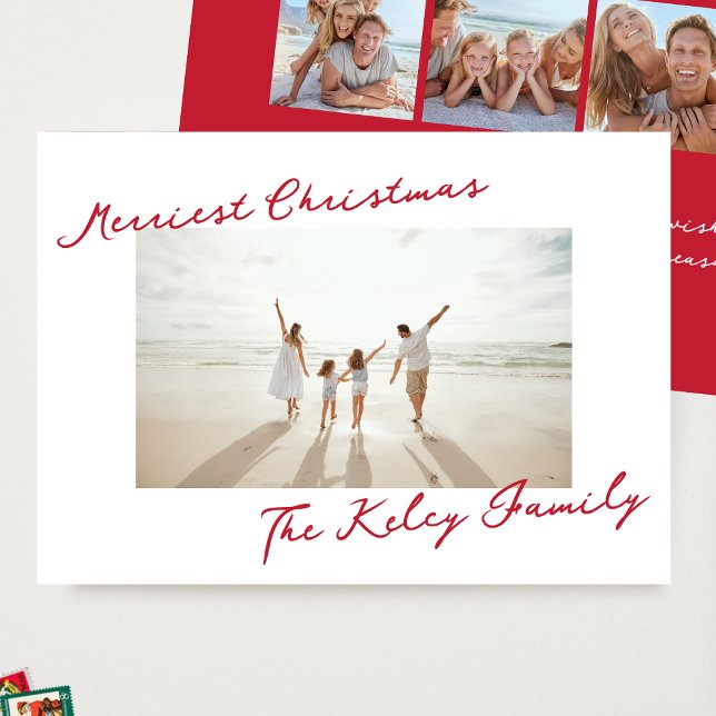 retro red merry christmas collage photo holiday card (Creator Uploaded)