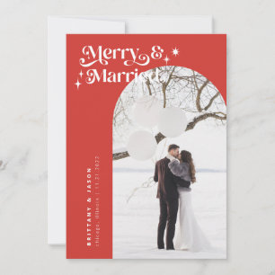 Retro Red Merry & Married Photo Holiday Card