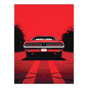 Retro Red Muscle Car Rear Pop Art Illustration Photo Print