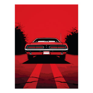 Retro Red Muscle Car Rear Pop Art Illustration Poster