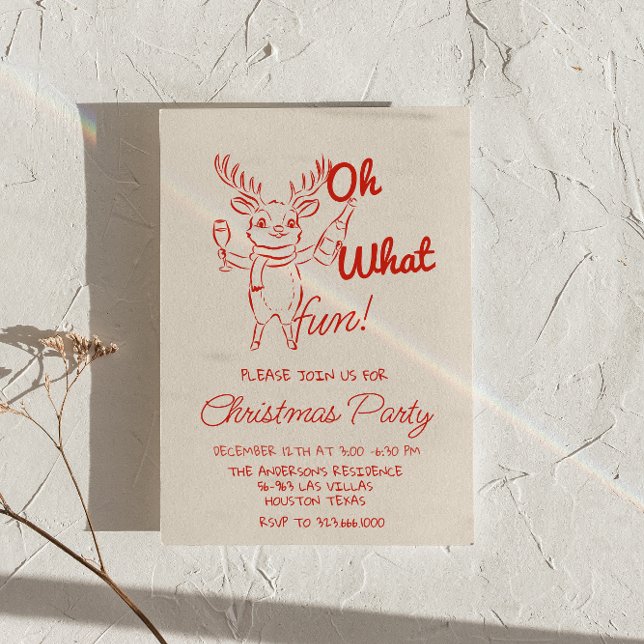 Retro Red Oh What Fun Christmas Reindeer Party  Invitation (Creator Uploaded)