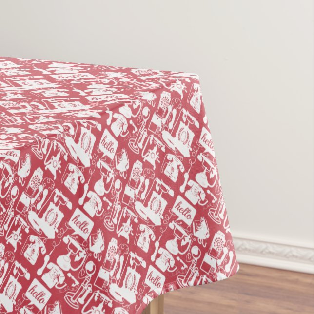 Retro Red or Any Colour Telephone Pattern Tablecloth (In Situ)
