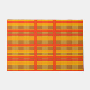 Retro Red Orange Check Plaid Pattern Doormat