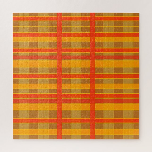 Retro Red Orange Check Plaid Pattern Jigsaw Puzzle (Vertical)