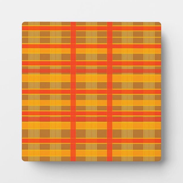 Retro Red Orange Check Plaid Pattern Plaque (Front)