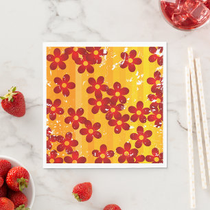 Retro Red Orange Floral Napkin