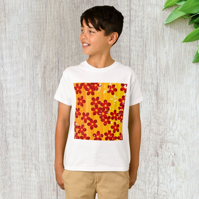 Retro Red Orange Floral T-Shirt (Creator Uploaded)