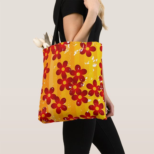 Retro Red Orange Floral Tote Bag (Creator Uploaded)