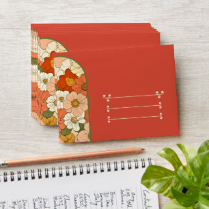 Retro Red Orange Groove Floral Envelope