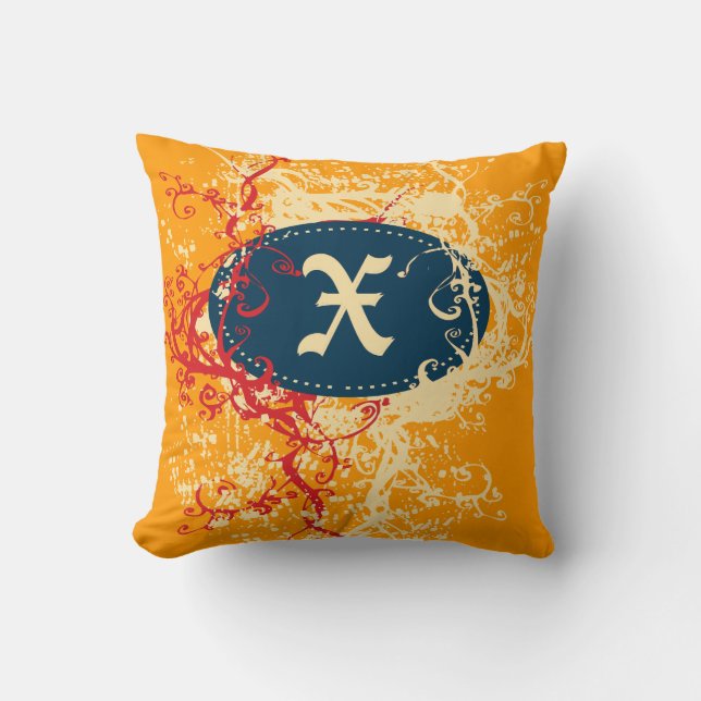 Retro Red Orange Pattern Monogram X Cushion (Front)