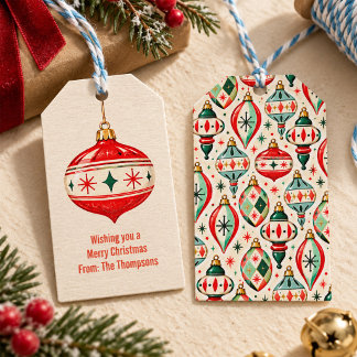 Retro Red Ornament Personalised Christmas Gift Tags