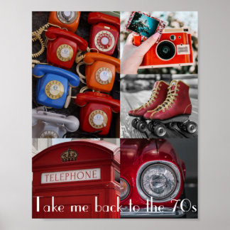 Retro Red Phones Camera Nostalgic Collage Colourfu Poster