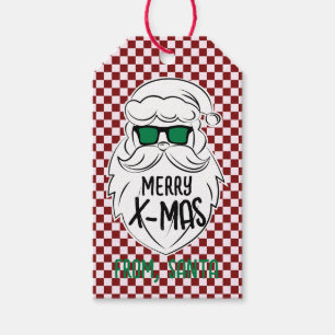 Retro Red Pink Chequered Santa Claus Christmas Gift Tags