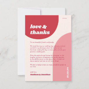 Retro Red Pink Geometric Love & Thanks Wedding Thank You Card