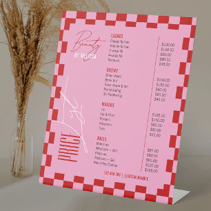 Retro Red & Pink Groovy Hair Lash Salon Price List Pedestal Sign