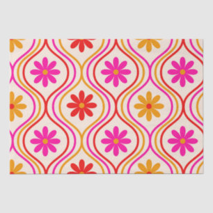 Retro Red Pink Orange Flowers on Ogee Pattern Tissue Paper