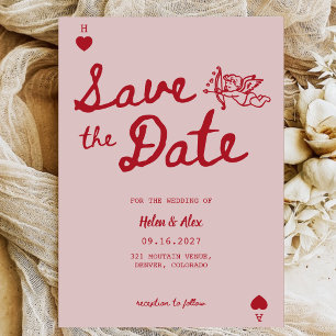 Retro Red & Pink Vintage Bold Script Wedding Save The Date