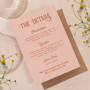 Retro Red & Pink Wedding Details Vertical Enclosure Card