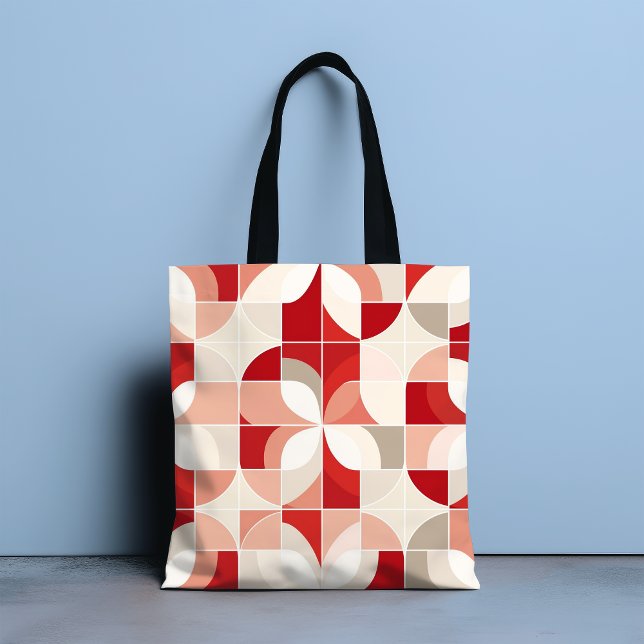 Retro Red Pink White Mid Century Bauhaus Pattern Tote Bag (Creator Uploaded)