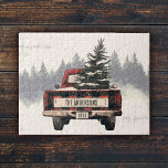 Retro Red Plaid Christmas Truck Custom Family Name Jigsaw Puzzle<br><div class="desc">Piece together holiday fun with our rustic retro red plaid Christmas truck puzzle! Personalised with your family name and year,  it's a festive and cosy activity for the whole family during the holiday season.</div>