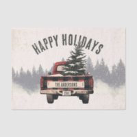 Retro Red Plaid Christmas Truck Custom Family Name