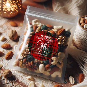 Retro Red Plaid Whimsical Christmas Classic Round Sticker