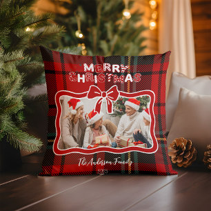 Retro Red Plaid Whimsical Christmas  Cushion
