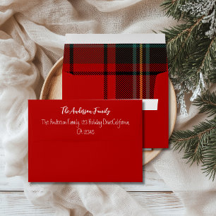 Retro Red Plaid Whimsical Christmas Envelope