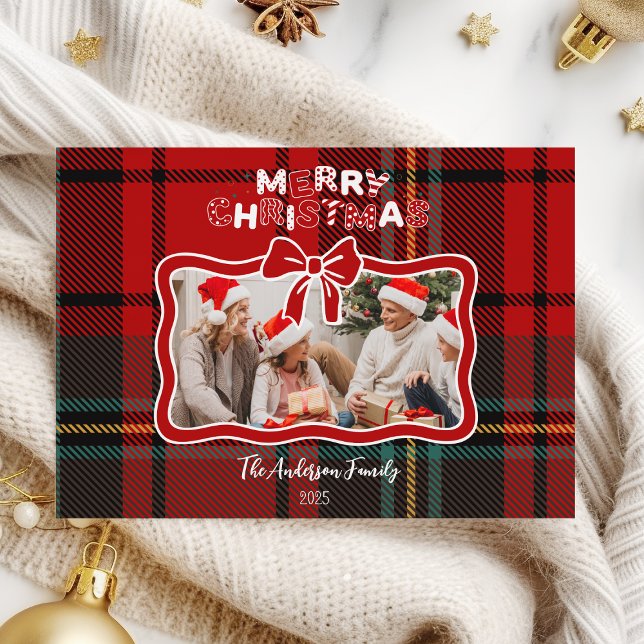 Retro Red Plaid Whimsical Christmas  Holiday Card (Creator Uploaded)