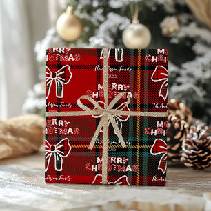 Retro Red Plaid Whimsical Christmas  Wrapping Paper