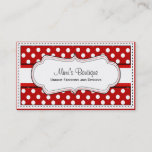 Retro Red polka dot business cards<br><div class="desc">black,  "black and white",  white,  "polka dot",  polka,  dot,  dots,  dotty,  spots,  spot,  "polka dots",  stylish,  contemporary,  modern,  vintage,  elegant,  professional,  "high quality",   girly,  "graphic design",  jewellers,  jewellery,  "wedding planners",  wedding,  planner,  coordinator,  coordinators,  bakeries,  bakery,  boutiques,  boutique,  fashion,  fashionable,  designers,  spas,  business, </div>