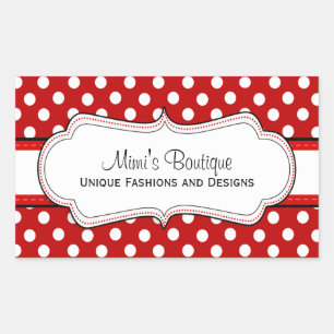 Retro Red polka dot business rectangular stickers