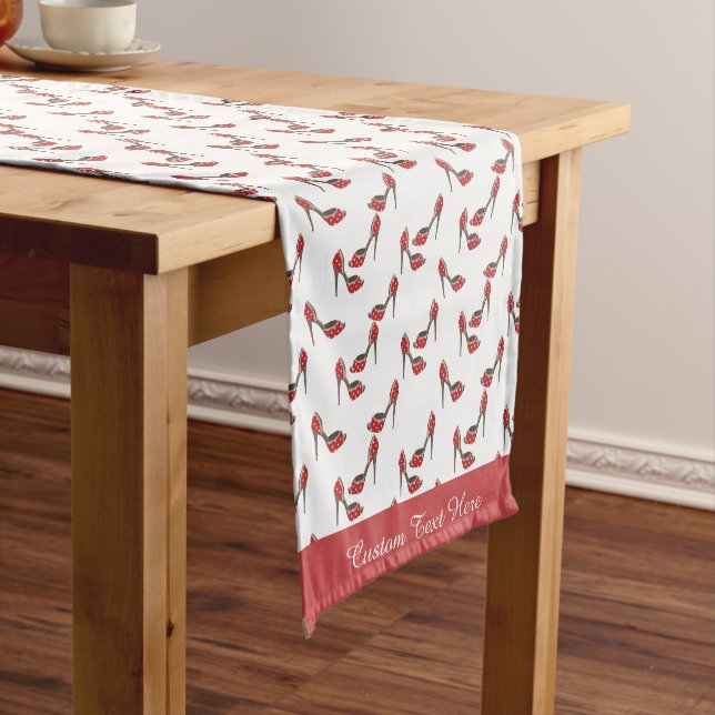 Retro Red Polka Dot High Heel Pattern Short Table Runner (In Situ)