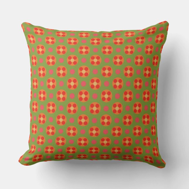 Retro Red Poppies and Polka Dots Pillow or Cushion (Front)