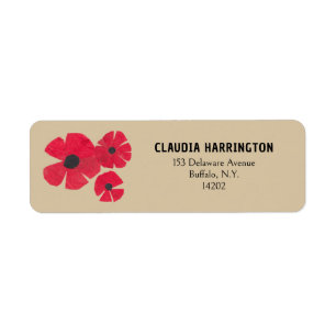 Retro Red Poppies Original Art Cute Return Address Label