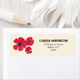 Retro Red Poppies Original Art Cute Return Address Label