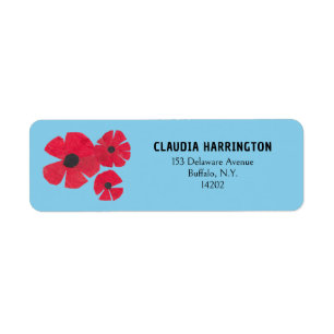 Retro Red Poppies Pretty Sky Blue Return Address Label
