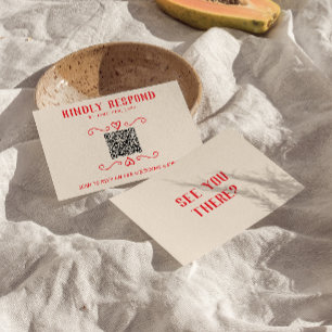 Retro Red QR Code Hand Drawn Quirky Wedding RSVP Card