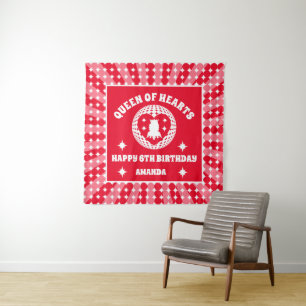 Retro Red Queen Of Hearts Birthday Banner Tapestry