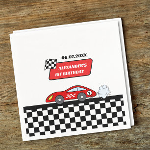 Retro red race car racing boy 1st birthday  napkin