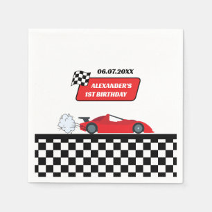 Retro red race car racing boy 1ST birthday Napkin