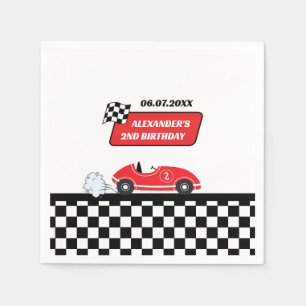 Retro red race car racing boy 2nd birthday  napkin