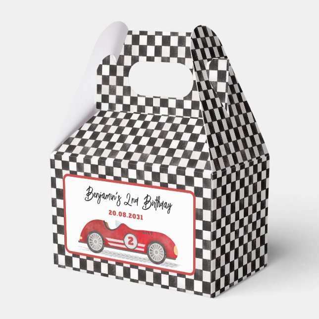 Retro Red Race Car Two Fast Boy 2nd Birthday Favour Box (Front Side)