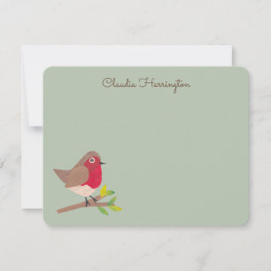 Retro Red Robin Hand-Illustrated Sage Green Card