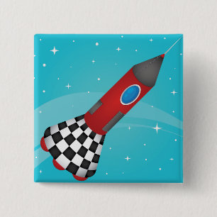 Retro Red Rocket Ship in Space Galactic 15 Cm Square Badge