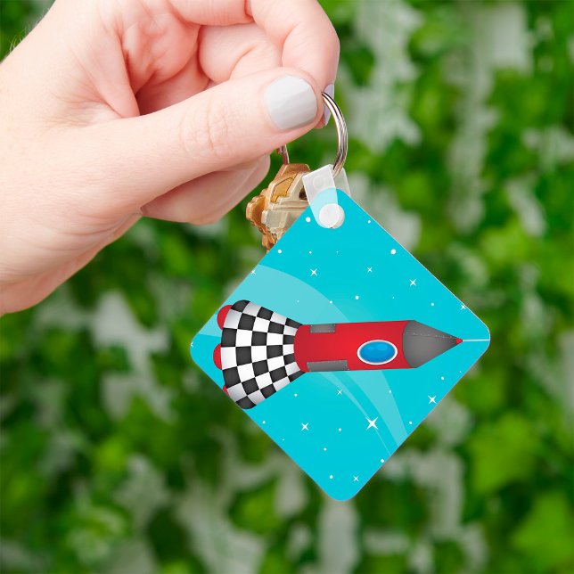 Retro Red Rocket Ship in Space Galactic Key Ring (Creator Uploaded)