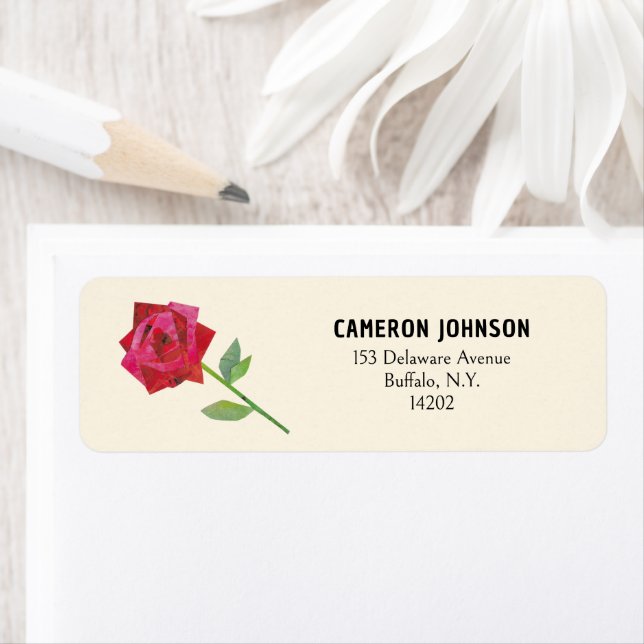 Retro Red Rose Cute Romantic Return Address Label (Insitu)