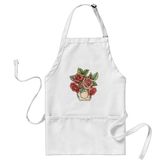 Retro Red Roses in Pocket Standard Apron (Front)