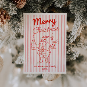 Retro Red Santa Champagne Christmas Non Photo Holiday Card
